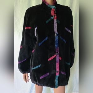 Fur jacket with multicolored stripe design Sz M-L
